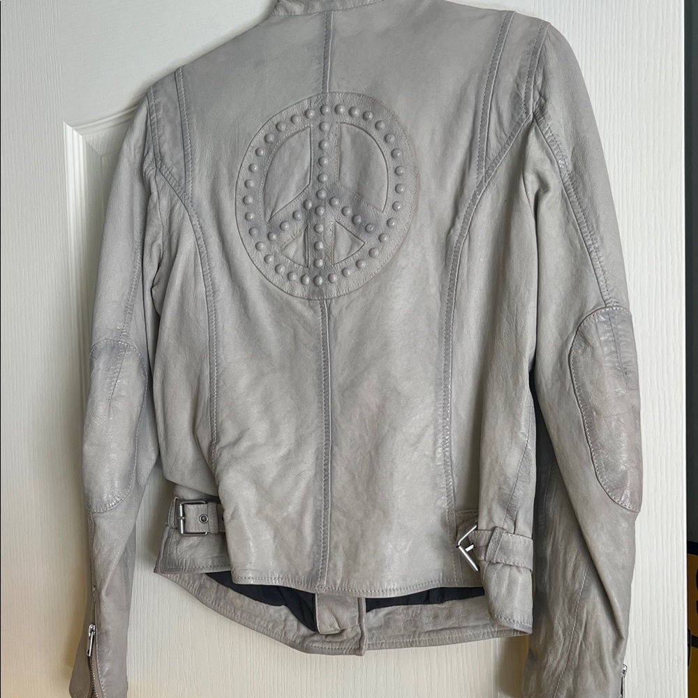 Mauritius Gray Leather Women's Jacket with Peace Design